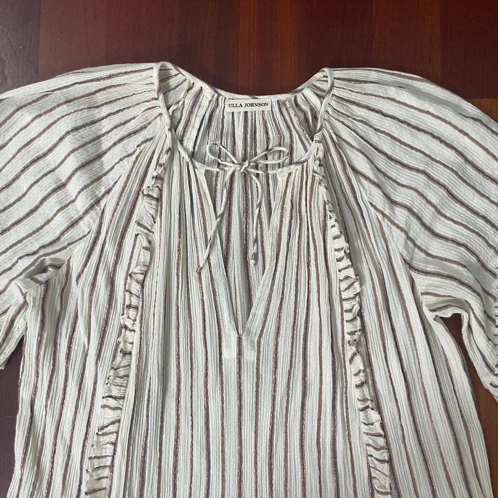 Ulla Johnson Imari Midi Dress In Cream‎ Long Sleeve Striped Oversized Size 6 - Picture 5 of 13